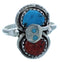 Zuni Turquoise Coral Sterling Silver Effie Calavaza Snake Ring Size 8-1/2 RX111802